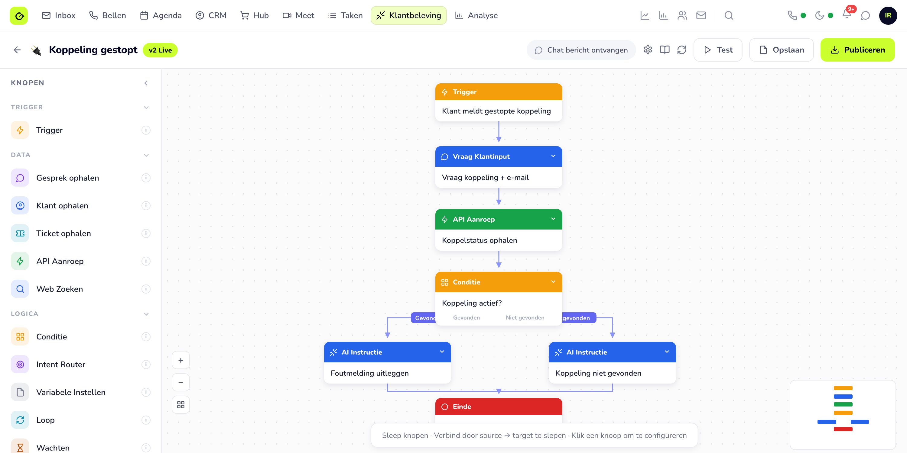 De workflow-builder in Cuego: een proces dat zichzelf start