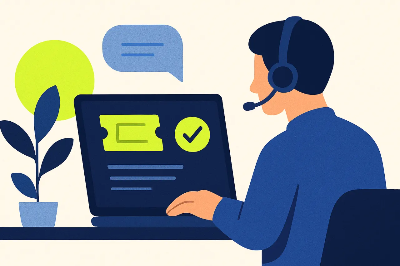 Support medewerker controleert een afhandeling op een laptop