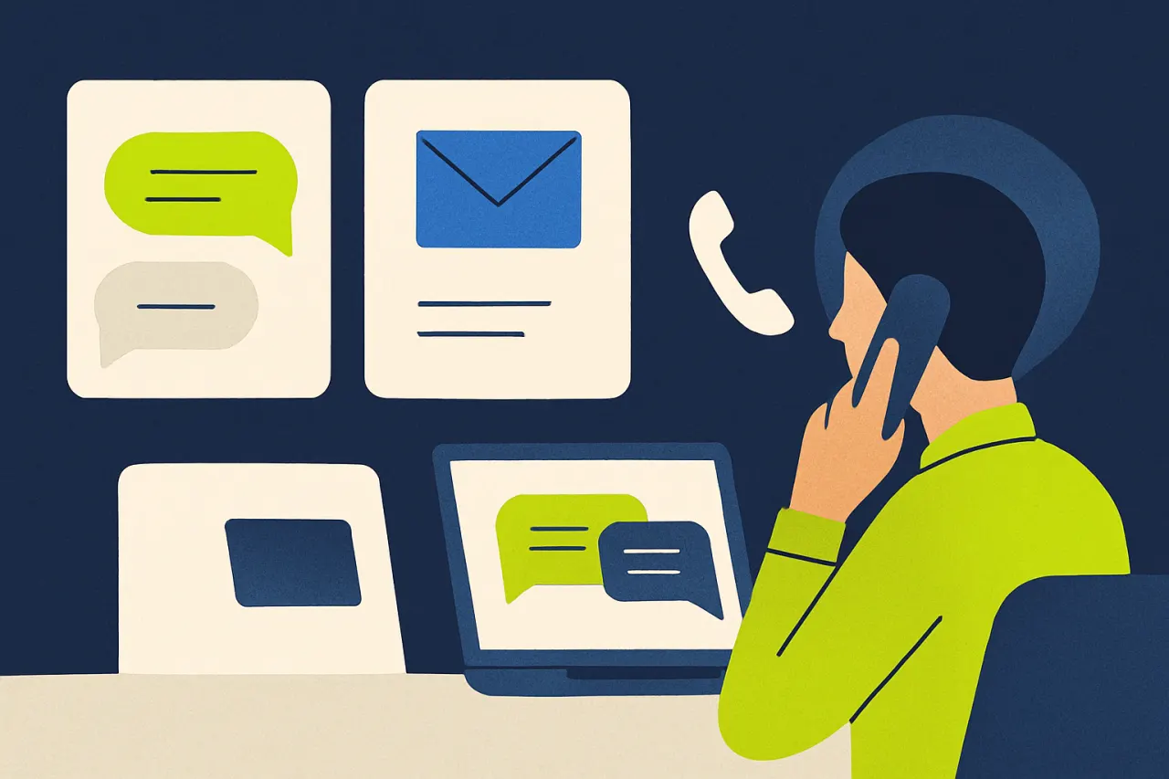 Eén overzicht waarin gesprekken uit chat, mail en telefoon naast elkaar staan