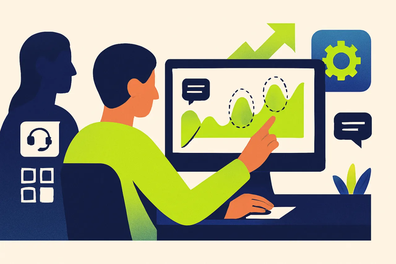 Medewerker analyseert patronen op een dashboard