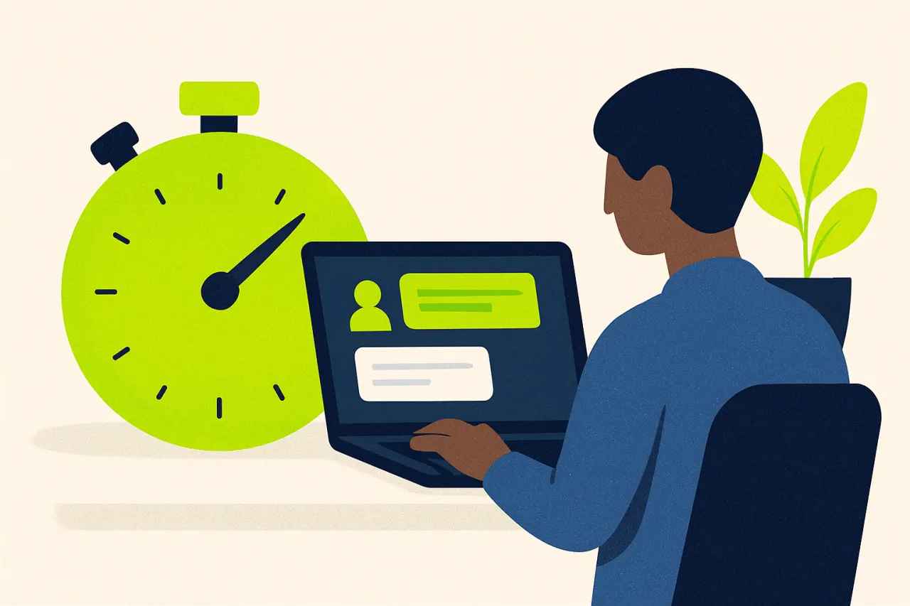 Stopwatch naast een laptop, symbool voor snelle reactietijd