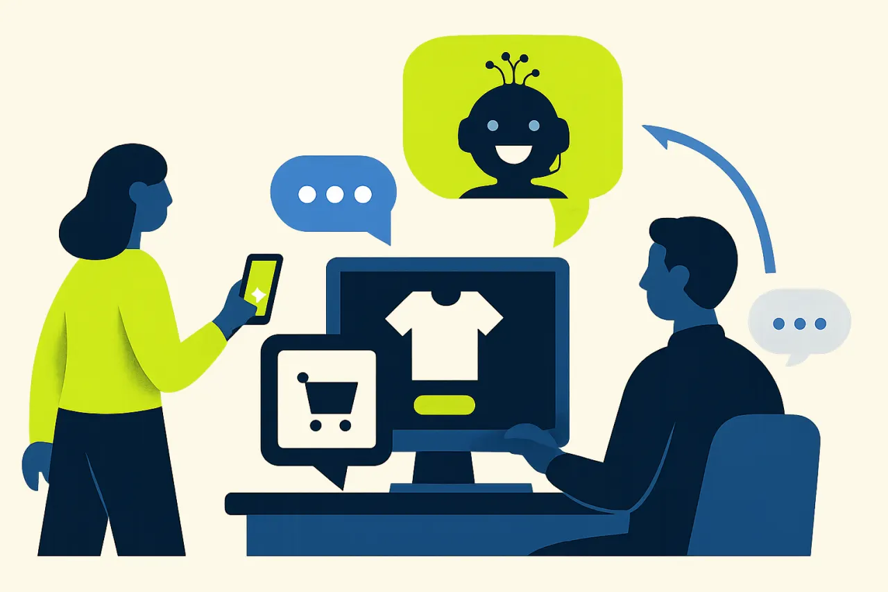 Een chatvenster op een webshop dat een antwoord opbouwt uit kennisbank en ordergegevens