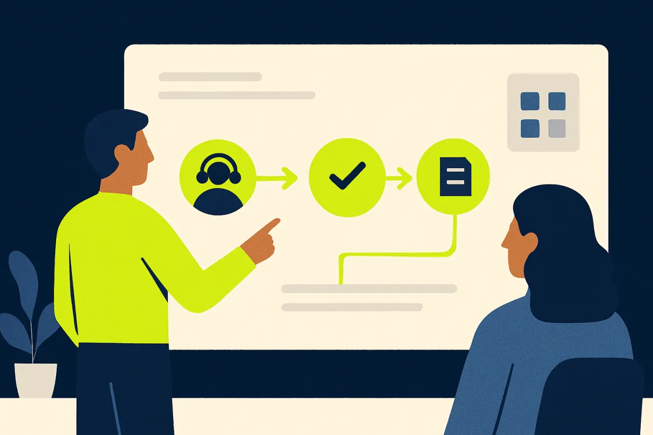 Team bekijkt een dashboard met geautomatiseerde processen